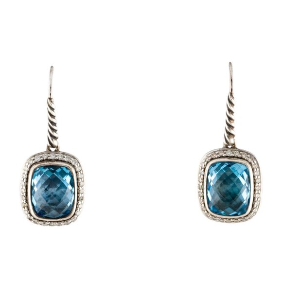DAVID YURMAN TOPAZ & DIAMOND STERLING SILVER 925 NOBLESSE DROP EARRINGS - Picture 1 of 8